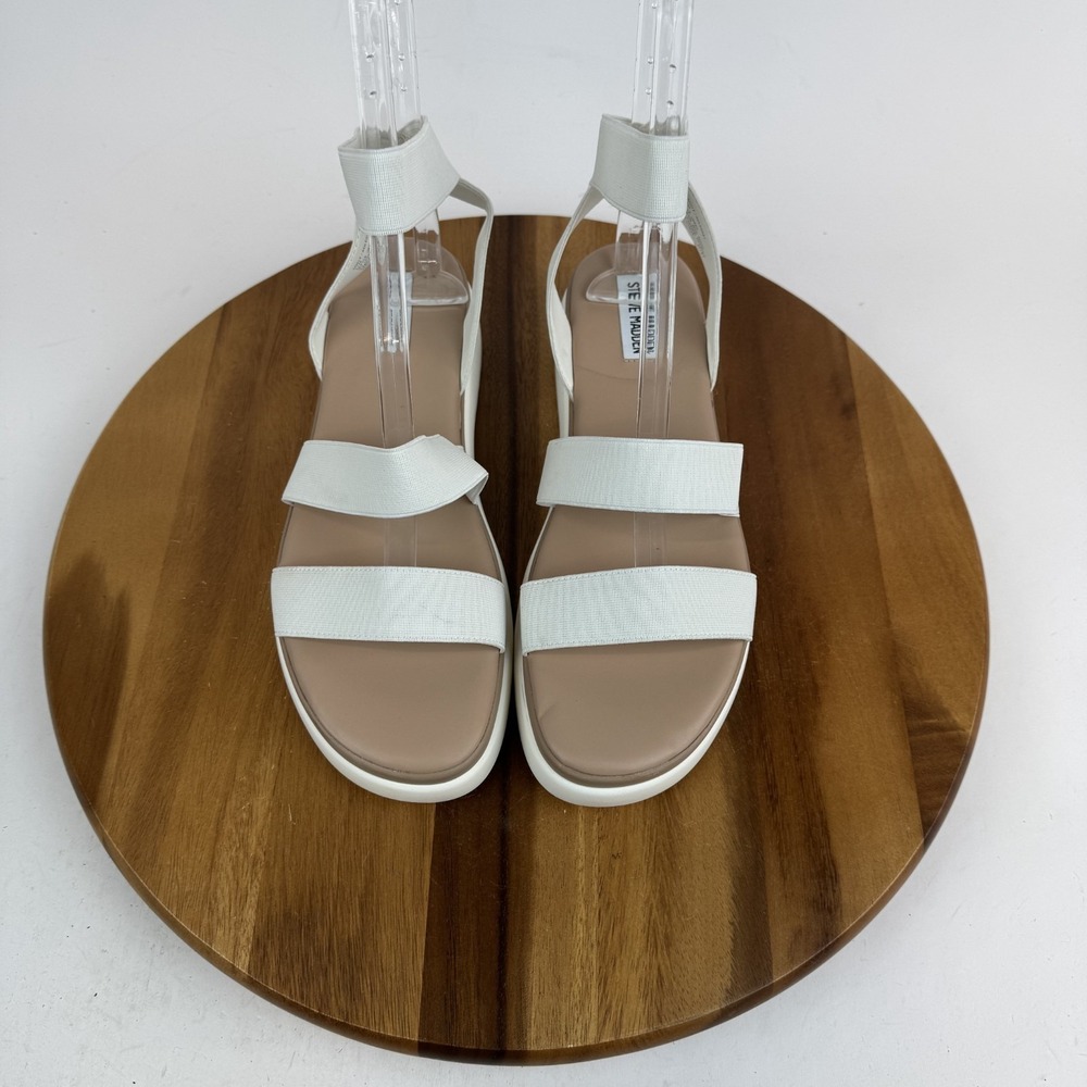 New Womens Steve Madden Adele White Casual Ankle Strap Platform Sandals Size 11